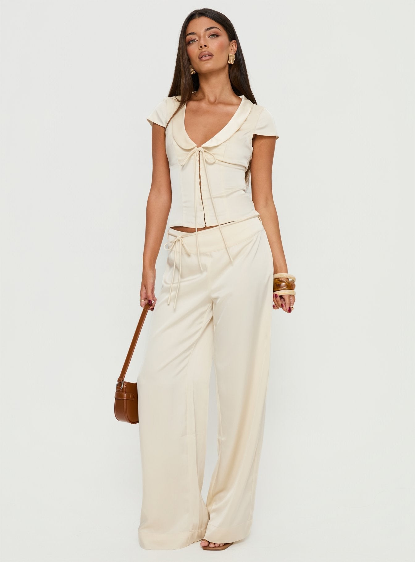 Aubrette Satin Tie Pants Cream