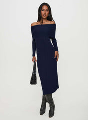 Flisse Long Sleeve Rib Maxi Dress Navy