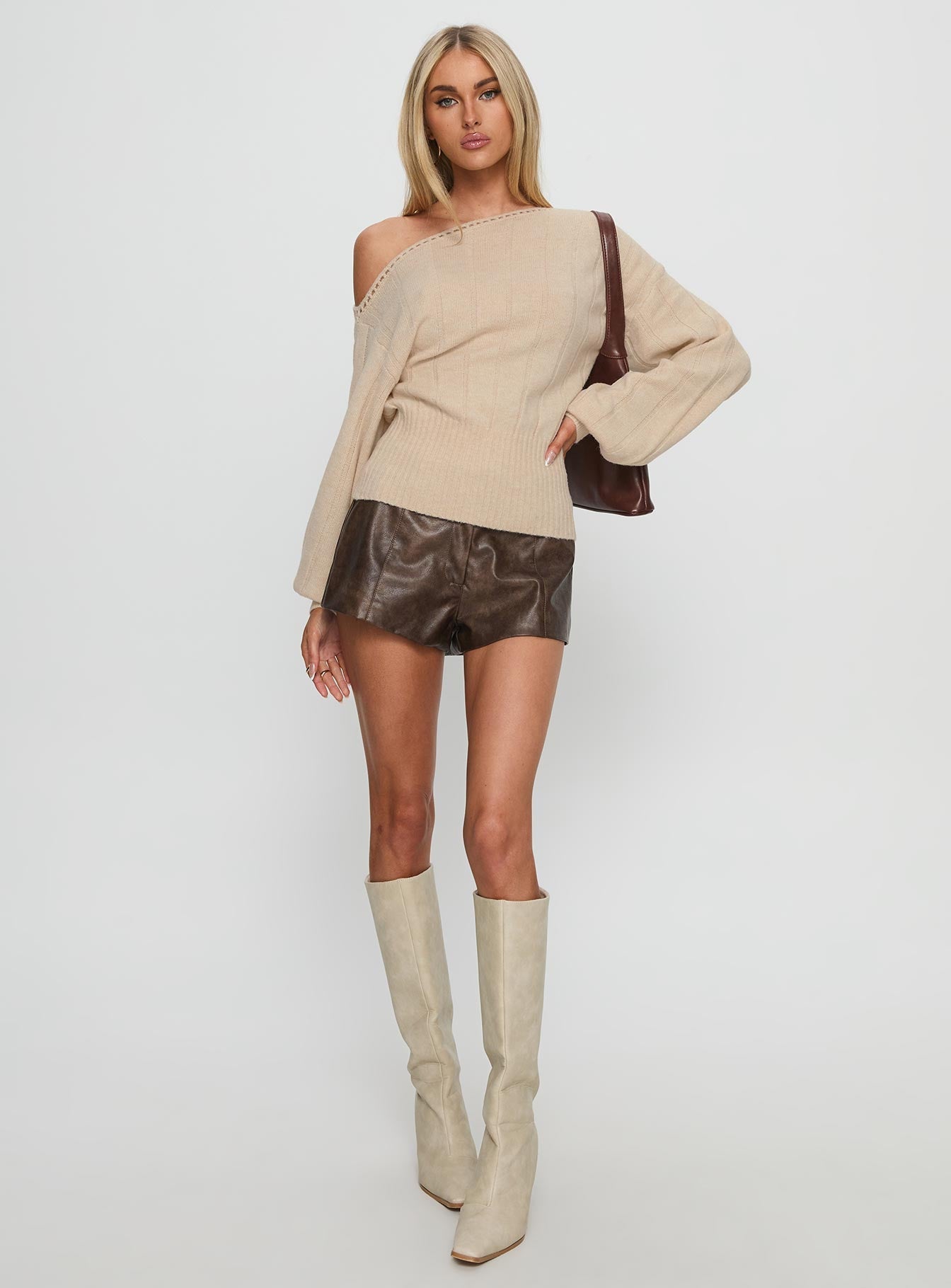 Jackeline Off Shoulder Rib Jumper Cream