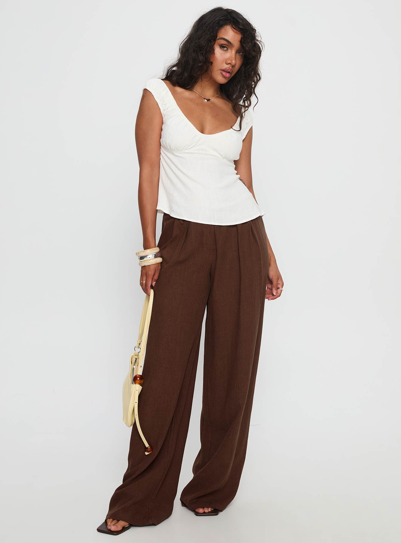 Vianca Low Rise Linen Pant Chocolate