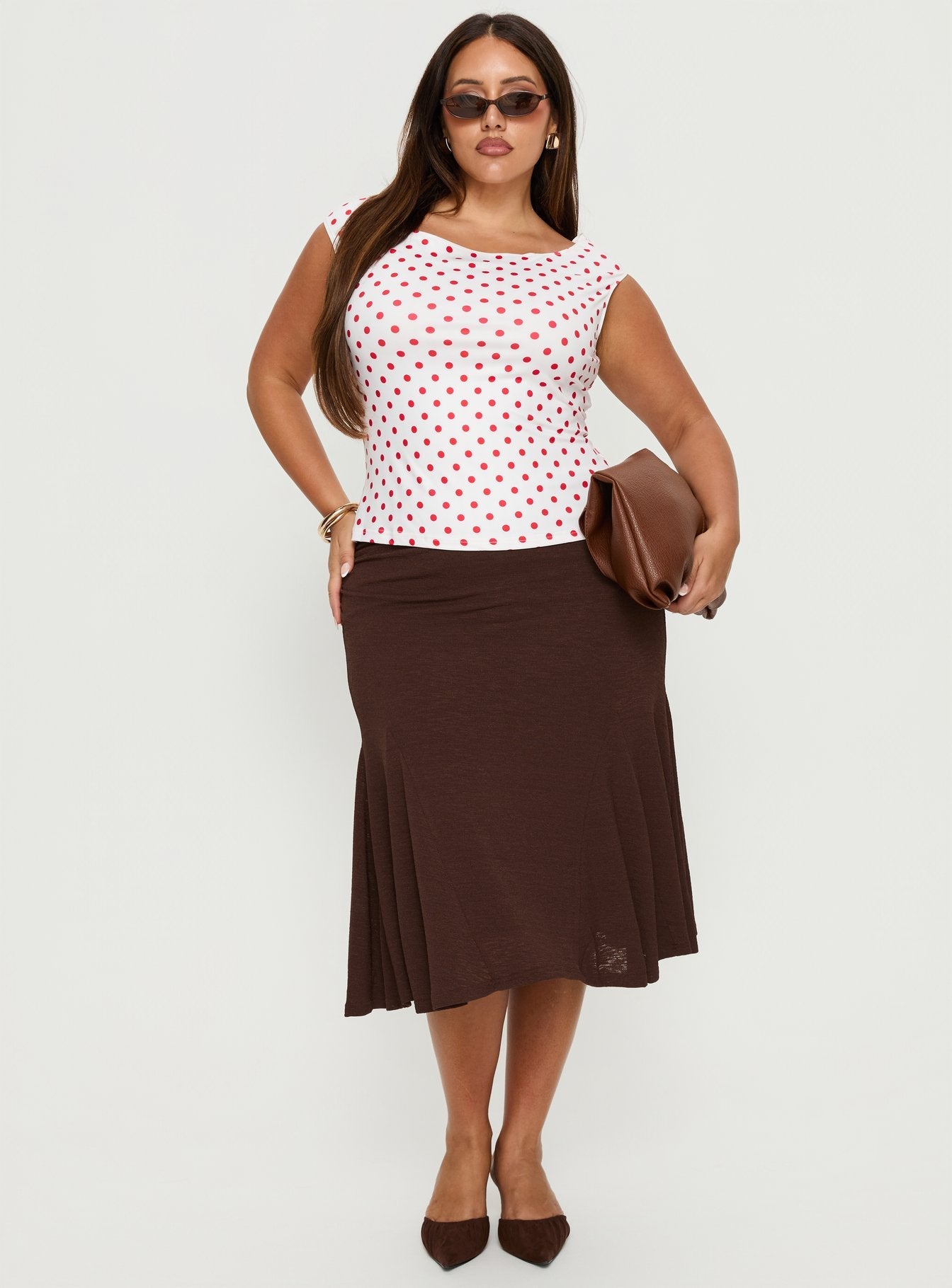 Lewish Low Rise Midi Skirt Chocolate Curve