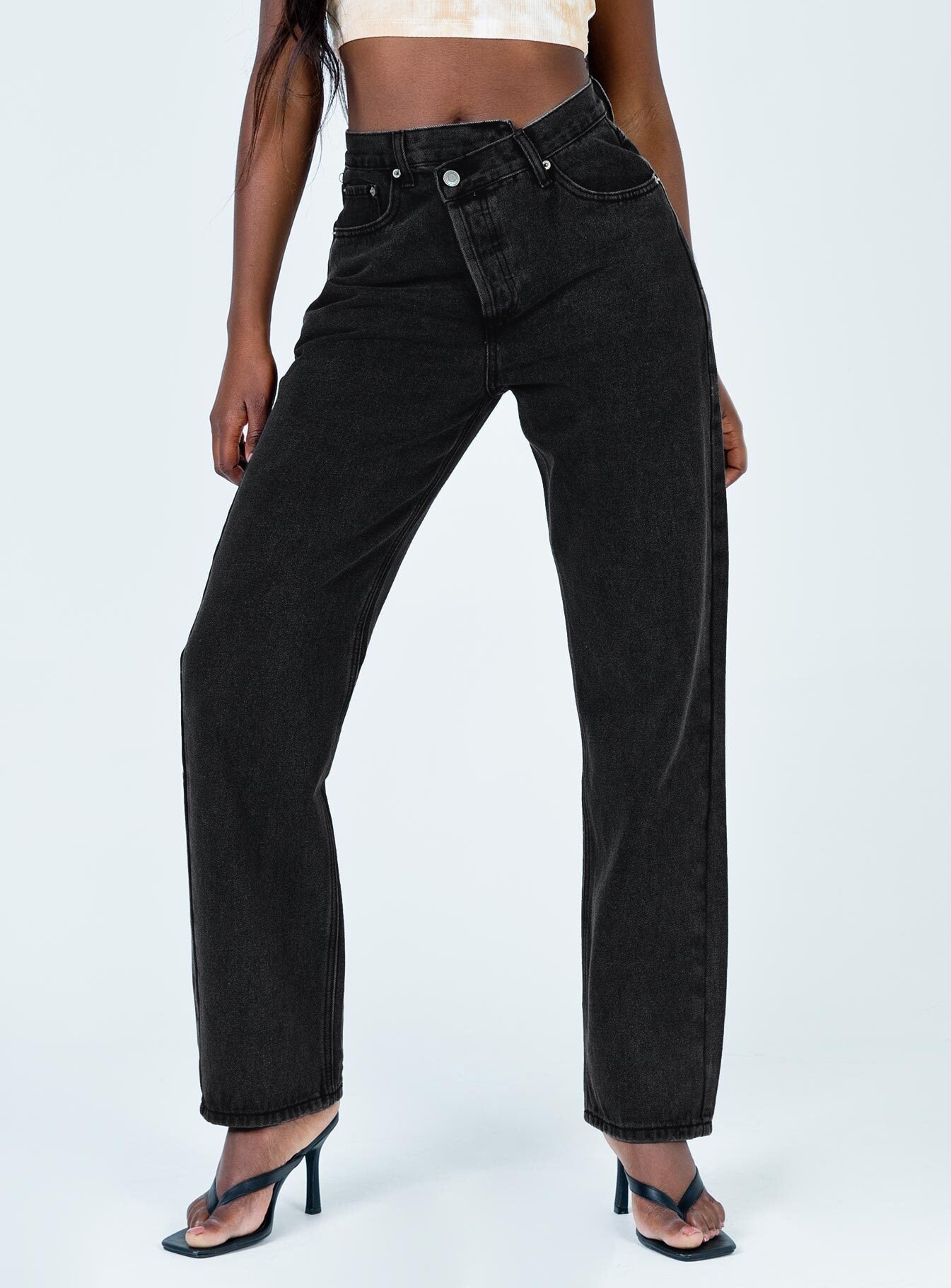 Holly Asymmetric Straight Leg Jean Black Denim