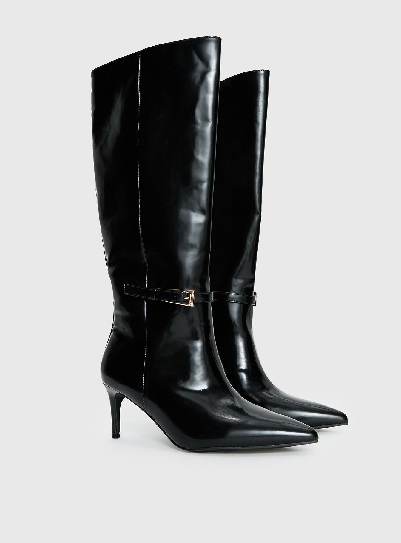 Glazed Knee High Boots Black