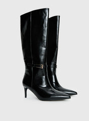 Glazed Knee High Boots Black