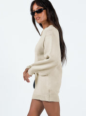 Harmony Balloon Sleeve Knit Mini Dress Beige