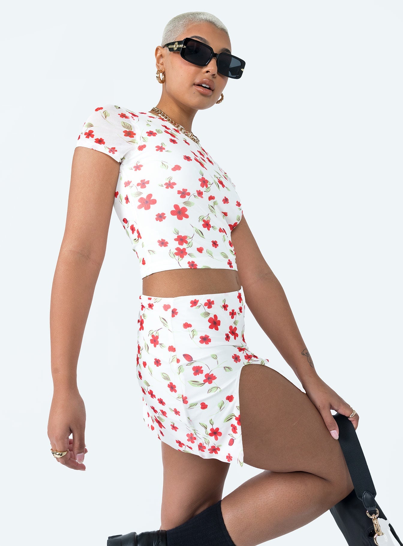 Bold Move Mini Skirt White Floral