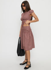 Alixandra Ruched Midi Skirt Red Check