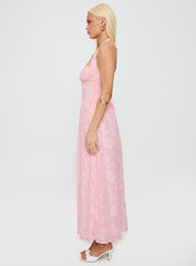 Fransiska Burnout Halter Maxi Dress Pink