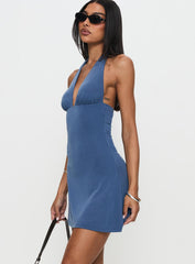 Tinisie Halter Mini Dress Slate Blue Tall