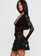 Kecia Lace Waistband Mini Skirt Black