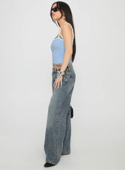Zaralyn Low Rise Wide Leg Jeans Mid Blue Wash