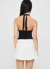 Drisana Tie Detail Embroidered Mini Skirt White