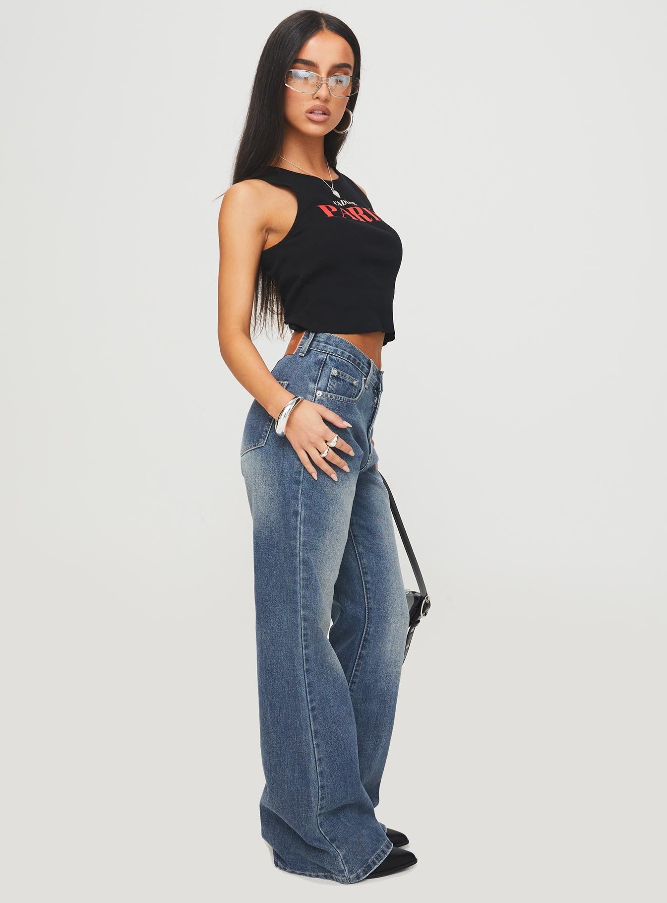 Hanlen Mid Rise Wide Leg Jean Blue