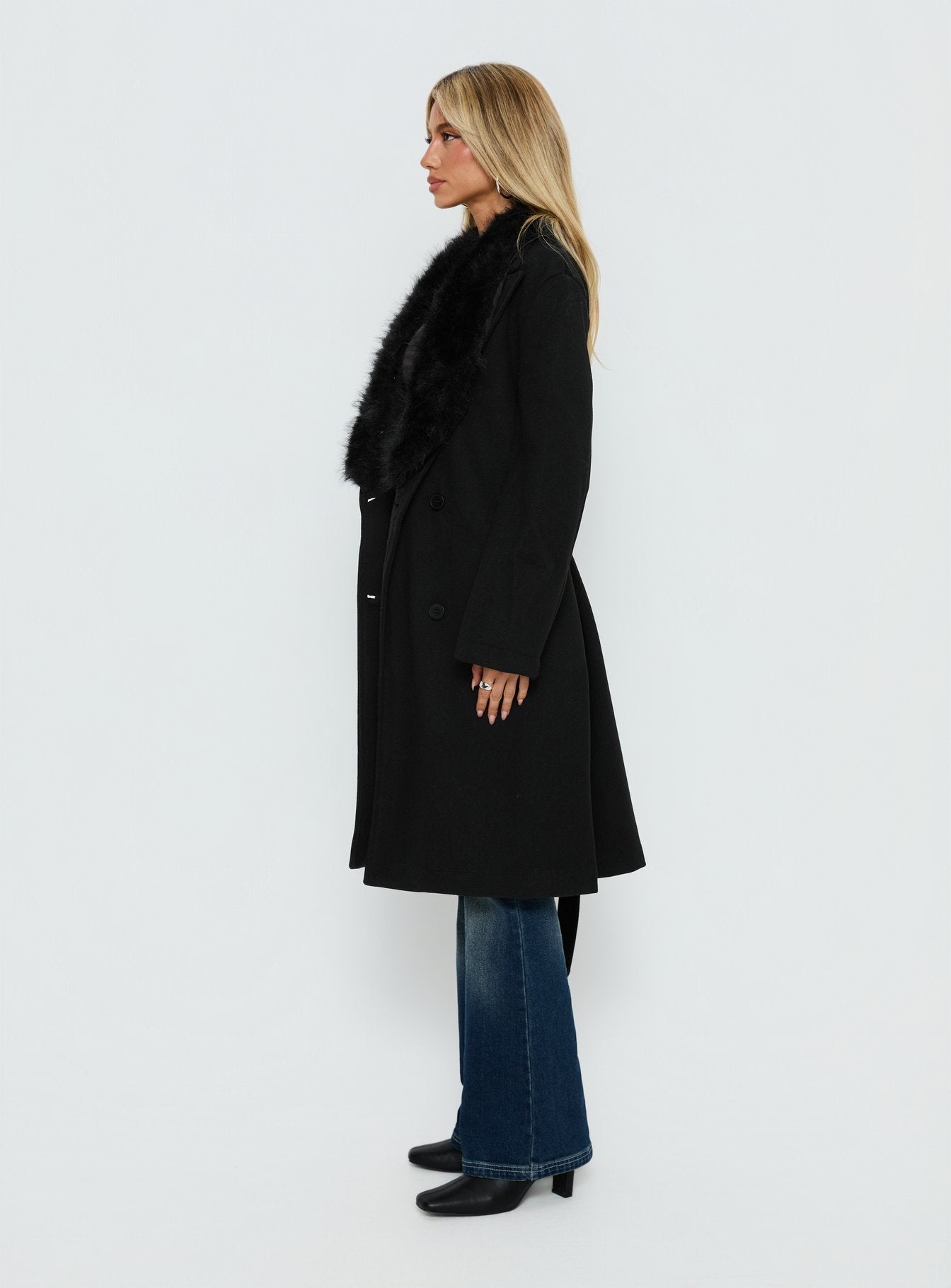 Hallyn Faux Fur Collar Coat Black