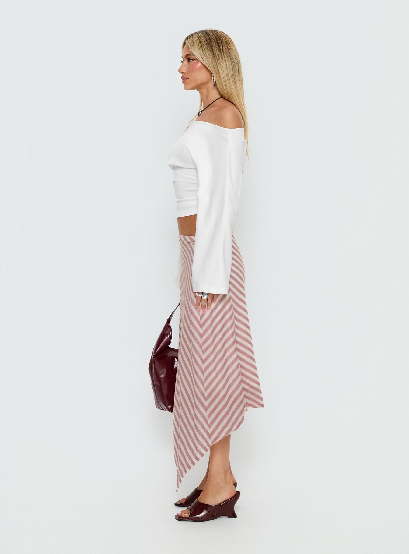 Gwenora Asymmetrical Midi Skirt Pink Stripe
