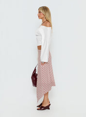 Gwenora Asymmetrical Midi Skirt Pink Stripe