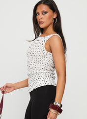 Marleene Shirred Top White Polka