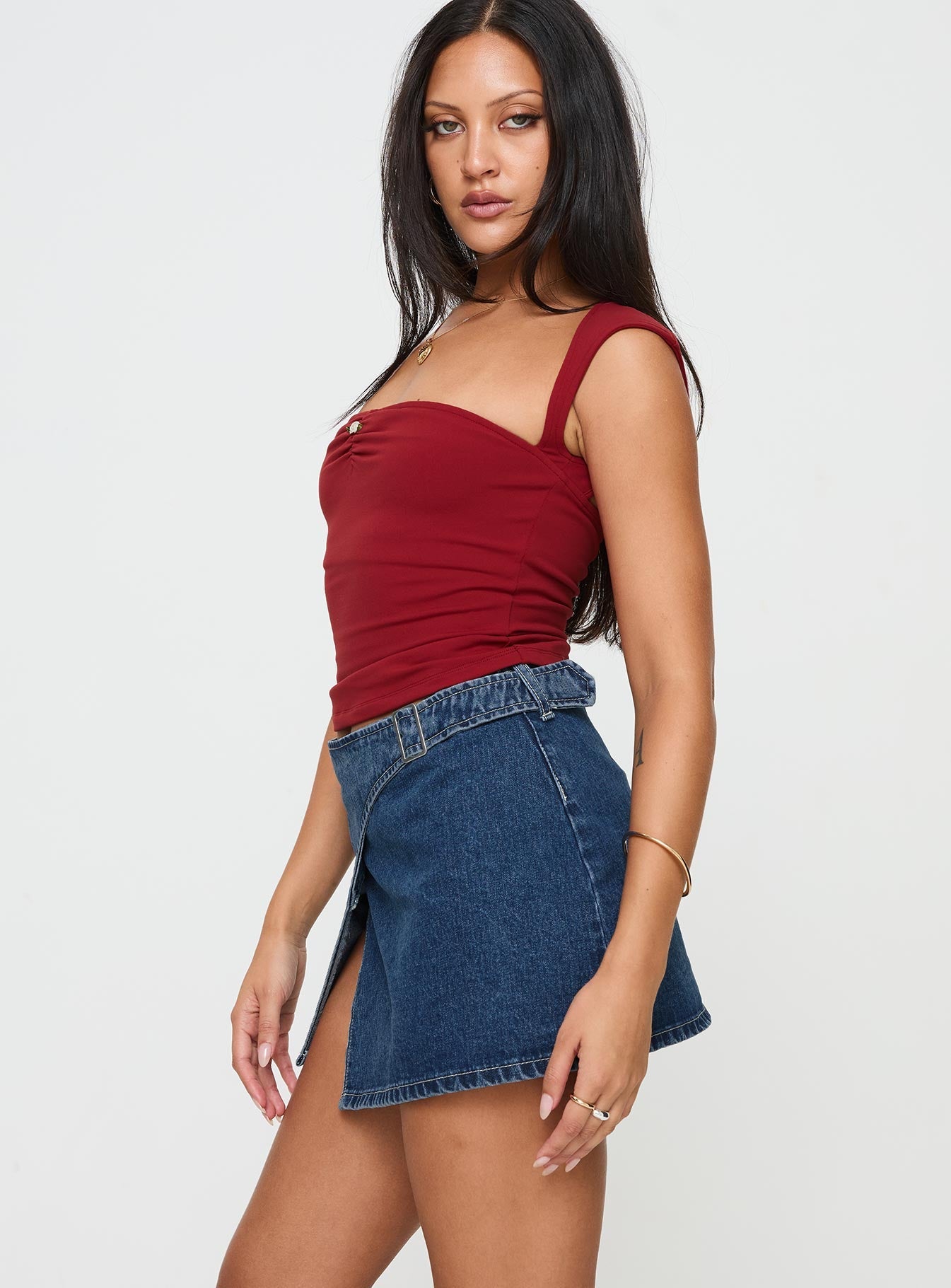 Wait Up Denim Wrap Mini Skirt Mid Wash Tall