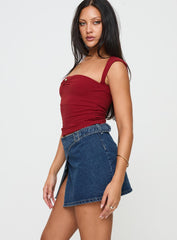 Wait Up Denim Wrap Mini Skirt Mid Wash Tall