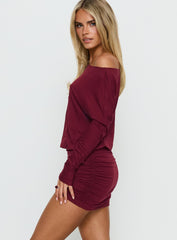 Kaitlinn Ruched Long Sleeve Playsuit Red