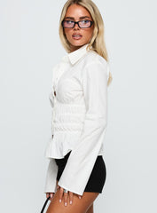 Liesel Shirred Long Sleeve Top White