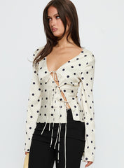 Mariah Long Sleeve Top Cream Polka