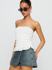 Flashbloom Strapless Ruched Top White