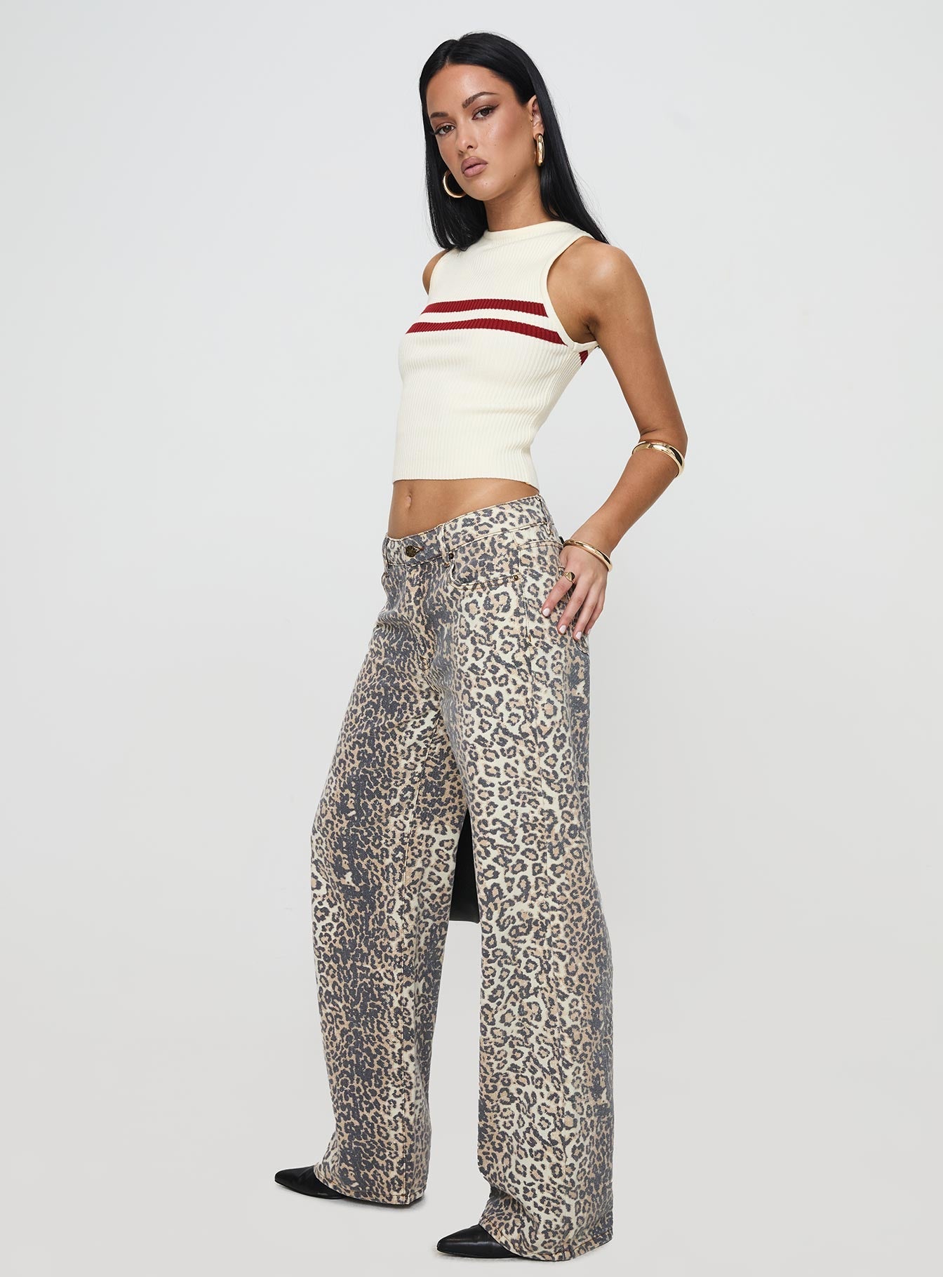 Top Model Low Rise Straight Leg Jeans Leopard Fade