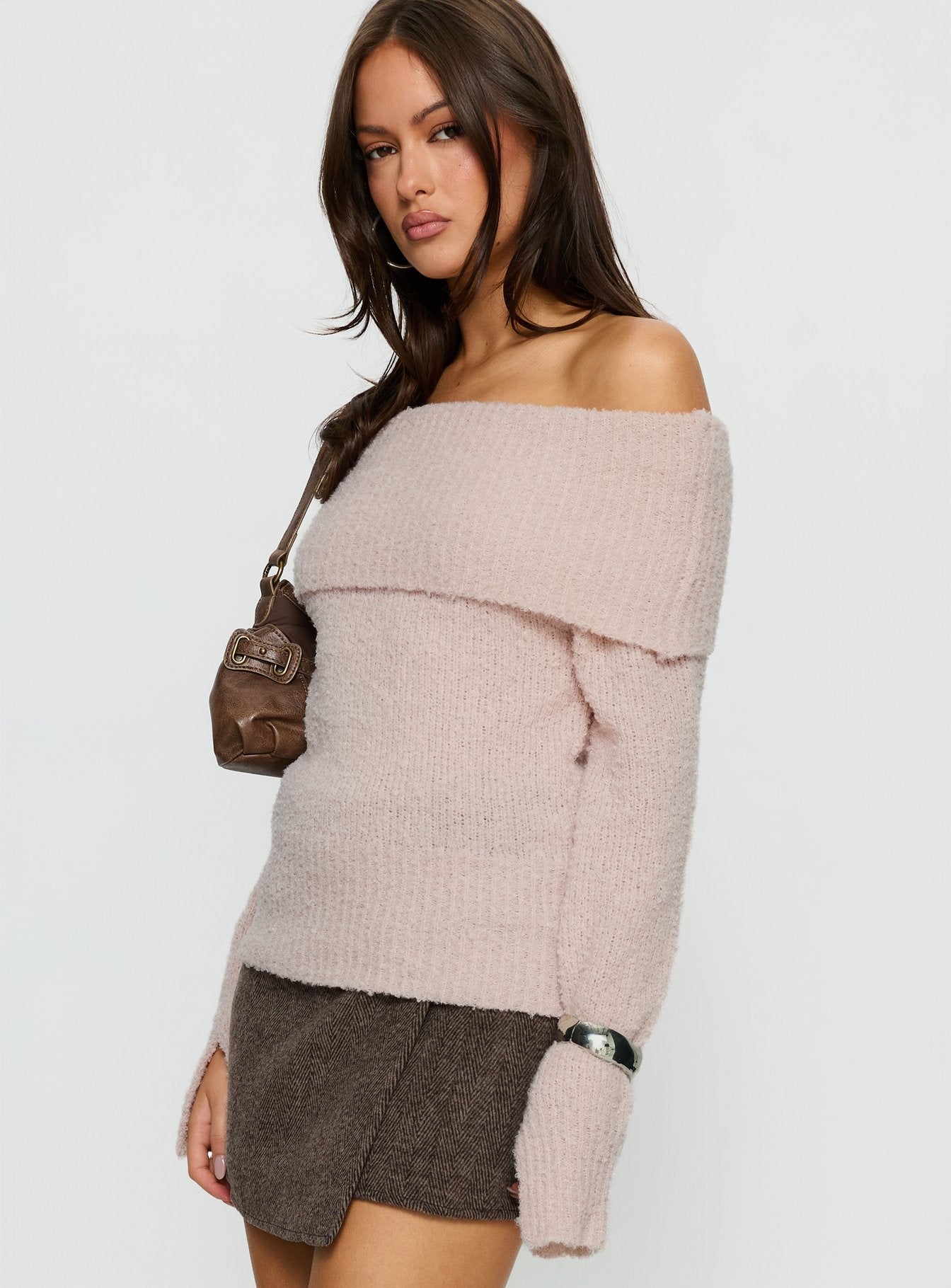 Adelyne Tweed Mini Skirt Brown