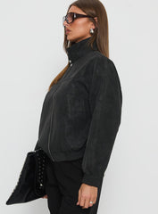 Ellissa Faux Suede Bomber Jacket Black