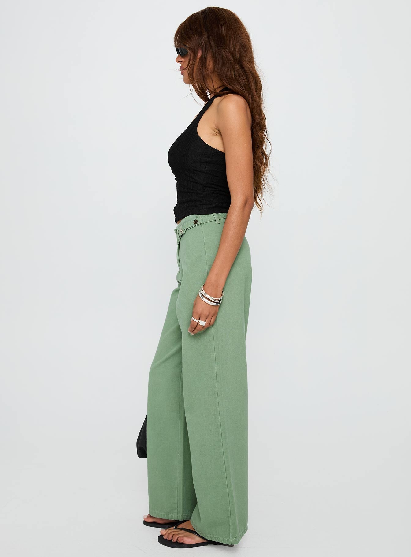 Mercadi Mid Rise Straight Leg Cargo Jeans Green