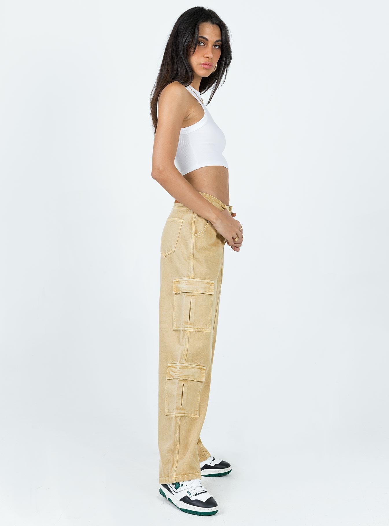 Locksley Mid Rise Baggy Cargo Jeans Beige