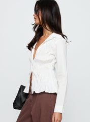 Cultivate Shirred Long Sleeve Top White