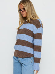 Queena Zip Through Knit Sweater Blue Stripe