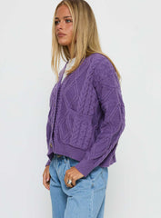 Dillian Cable Knit Cardigan Purple