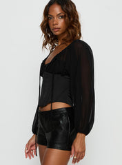 Gypsie Blouson Long Sleeve Corset Top Black