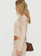 Devion Foldover Knit Sweater Beige