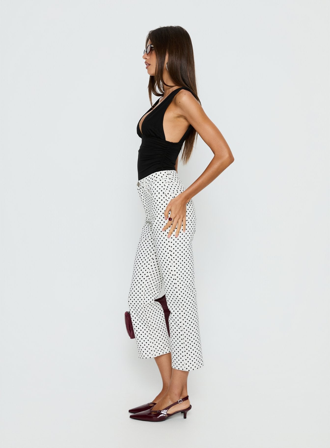 Cindee High Rise Cropped Jeans White Polka Dot