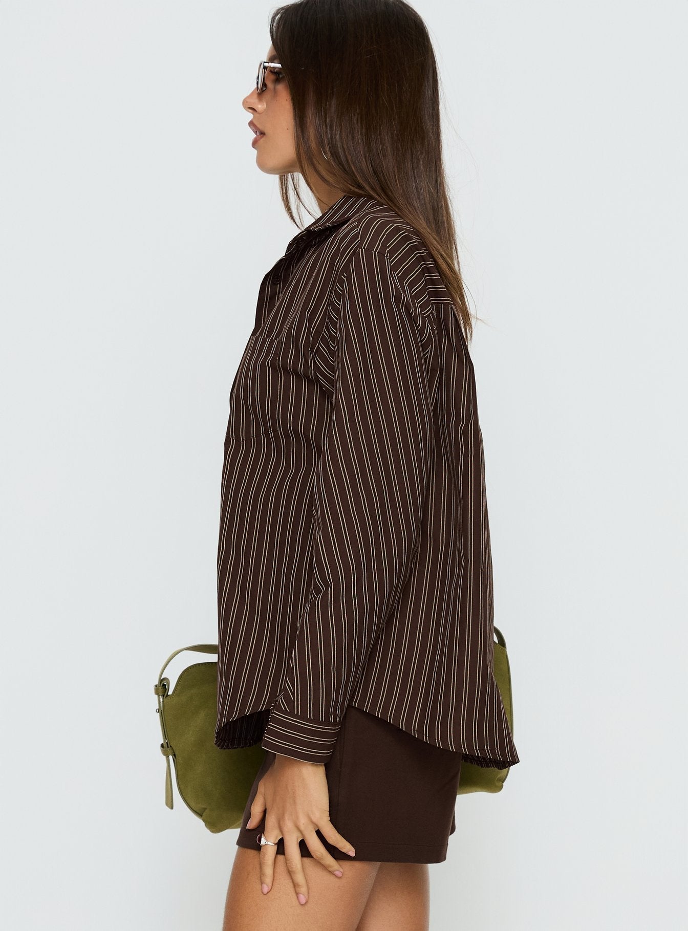Ivara Long Sleeve Shirt Brown Stripe