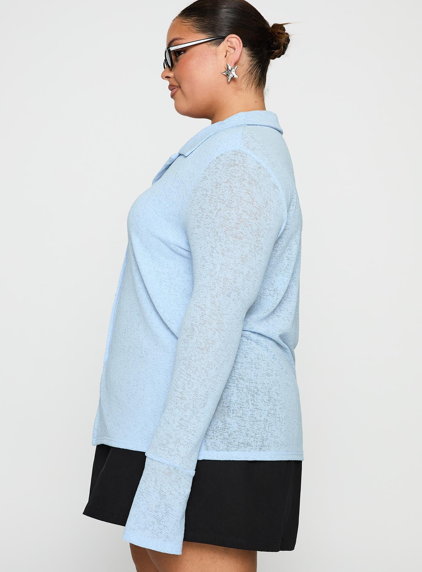 Finnean Long Sleeve Top Pale Blue Curve