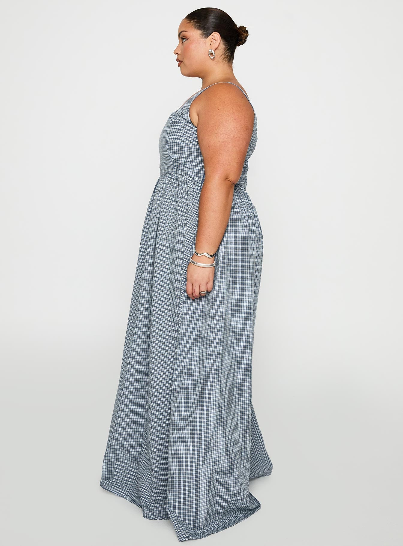 Cartmel Check Maxi Dress Navy Curve
