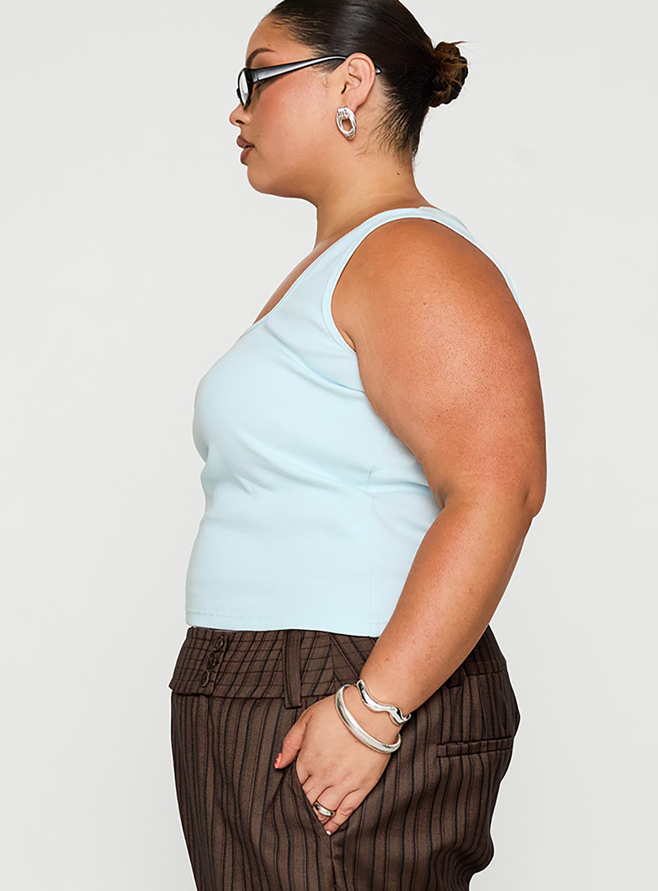 Baseline Square Neck Rib Tank Top Light Blue Curve