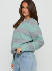 Queena Zip Through Knit Sweater Grey / Blue Stripe
