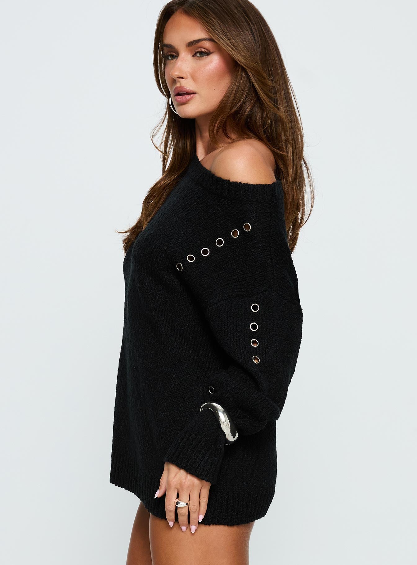 Esenia Eyelet Detail Knit Sweater Black / Silver