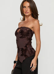 I Wonder Strapless Cut Out Top Chocolate Floral