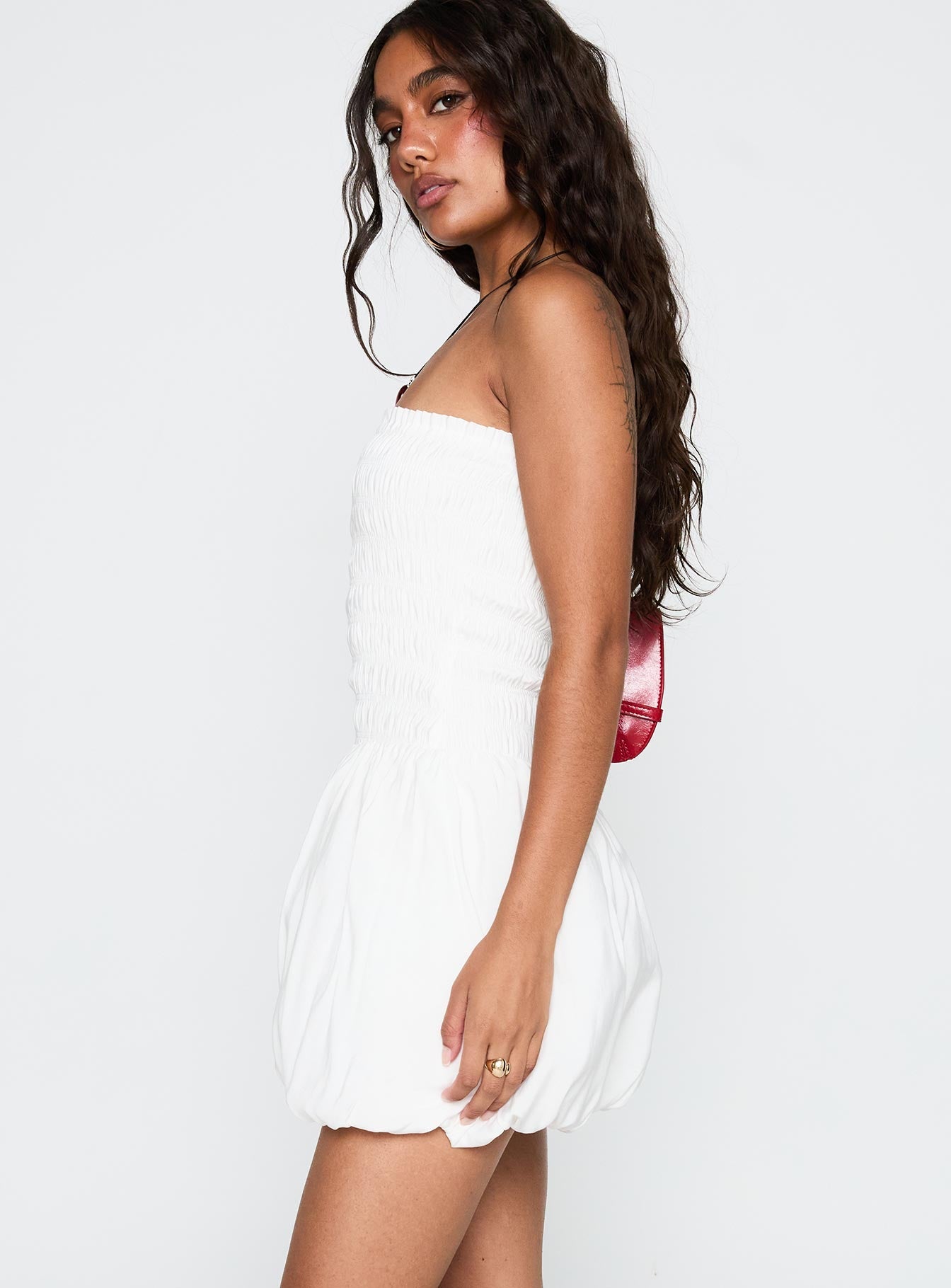 Anemone Bubble Hem Mini Dress White