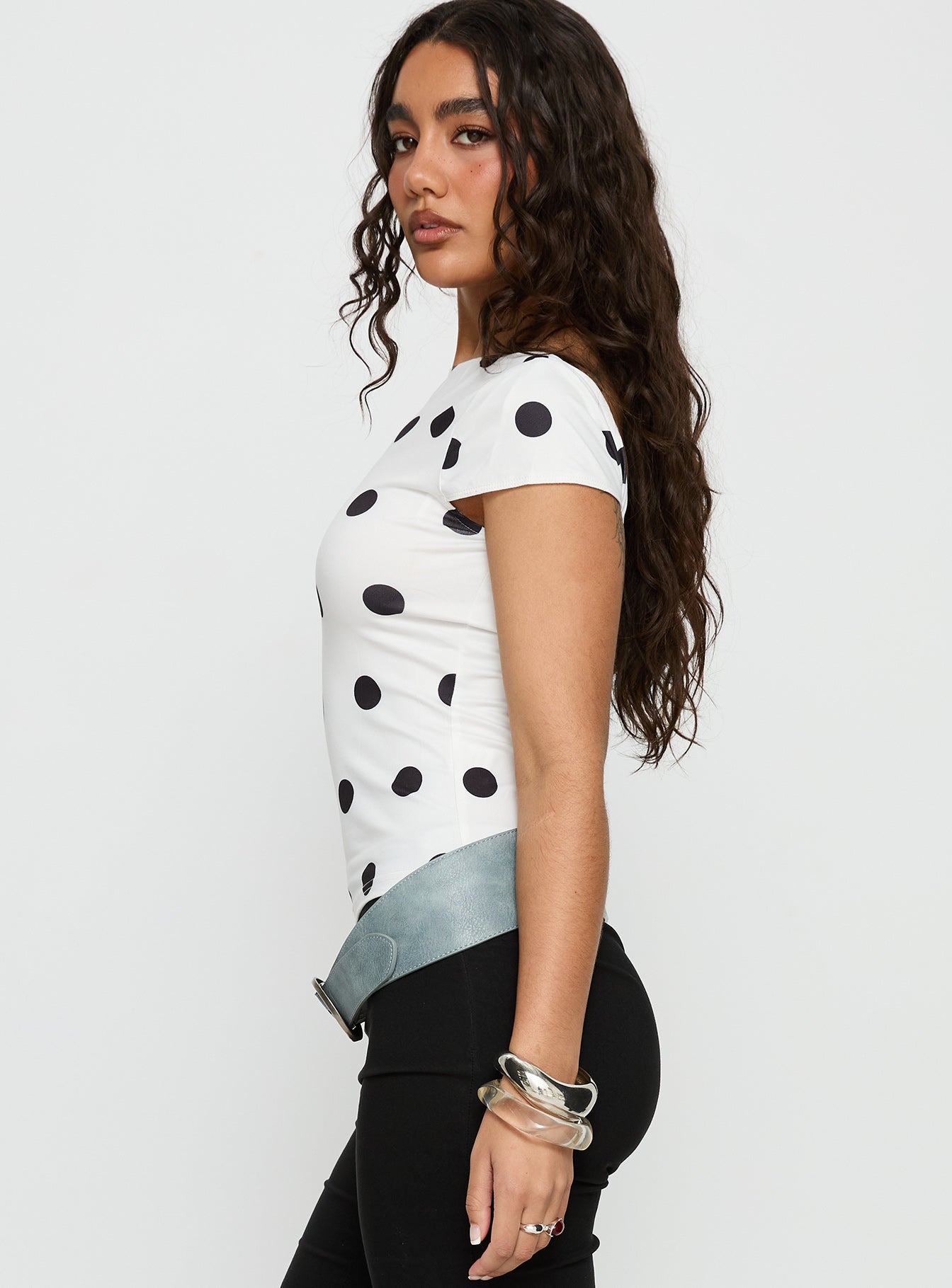 Truthfully Low Back Top White Polka Dot