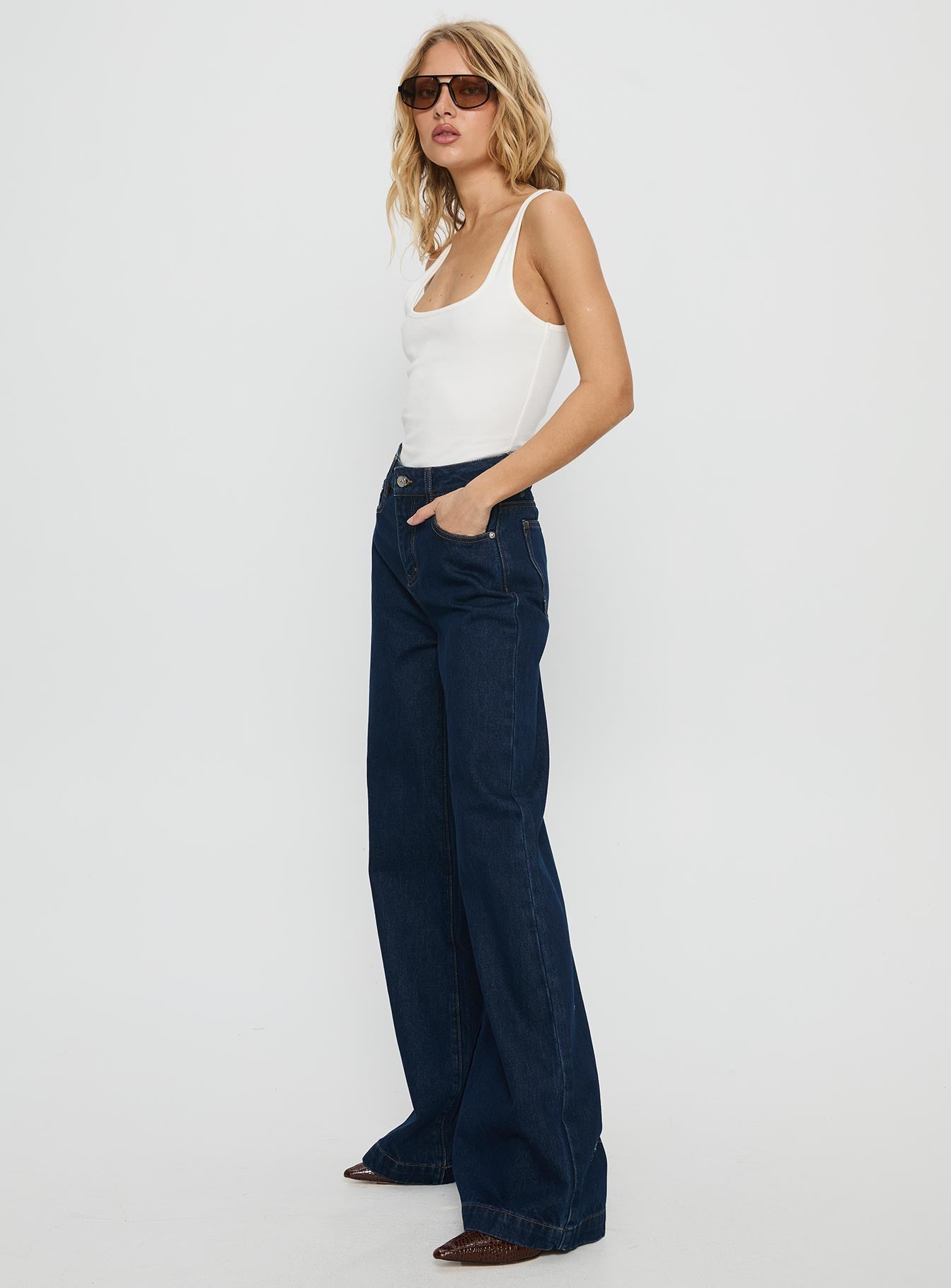 Goldie High Rise Wide Leg Jeans Indigo