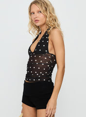 Danyelle Halter Mesh Top Black Polka