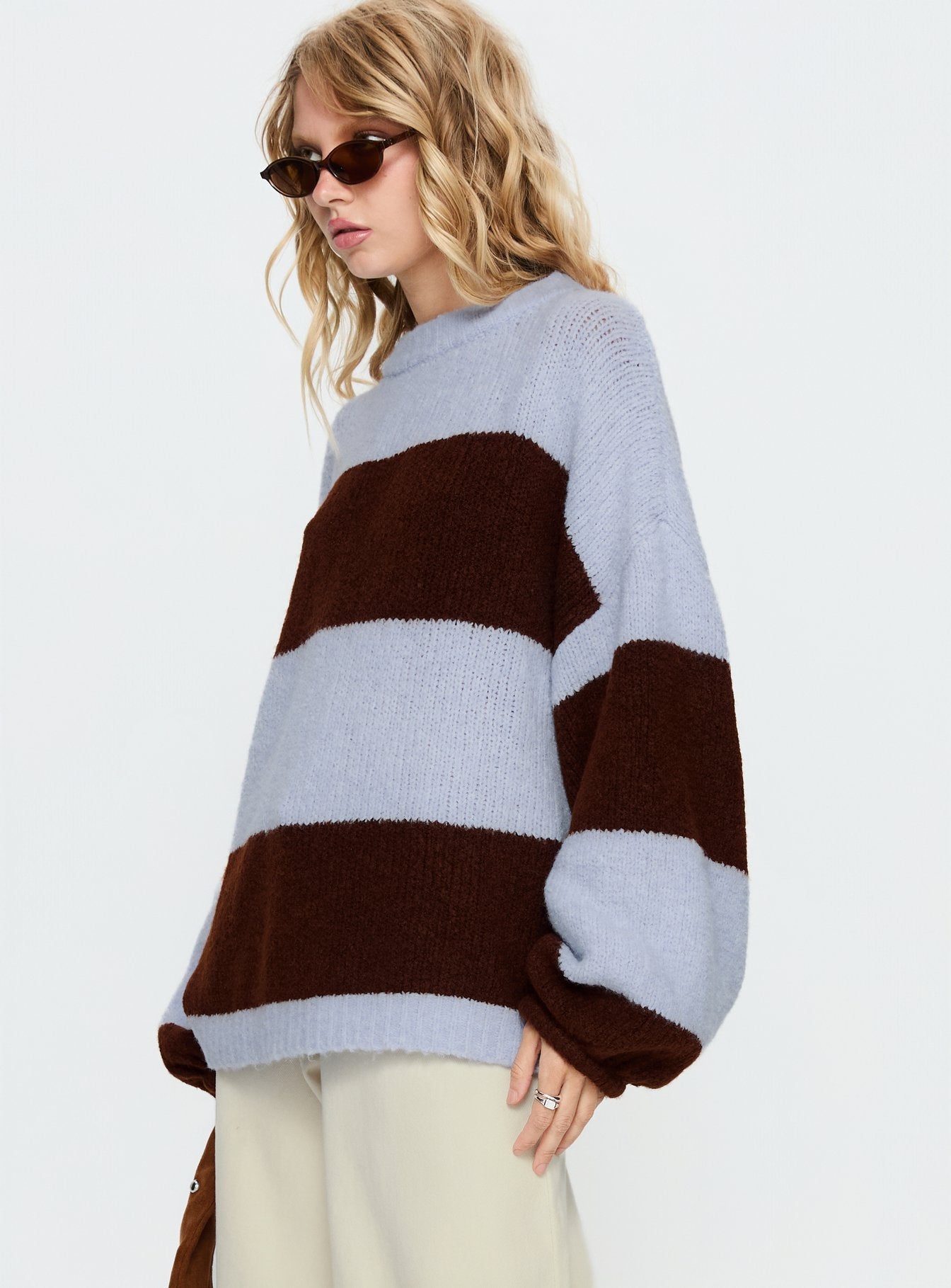 Bastien Crew Neck Knit Sweater Blue / Chocolate Stripe